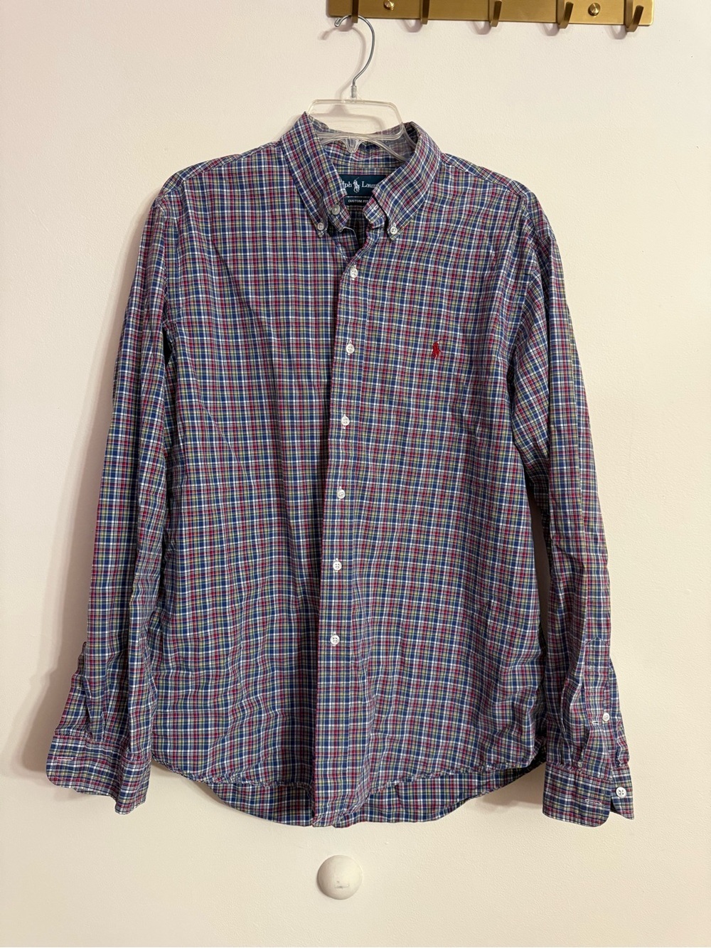 Ralph Lauren-Men M Classic Blue Green Red Plaid-Long Sleeve Button Down XL